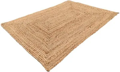 Produktbild von Unyqoos® Jute-Teppich (geflochten) – rechteckiger Läufer, Naturbraun, 70×100 cm, Teppich für Schlafzimmer & Wohnbereich (Indoor)