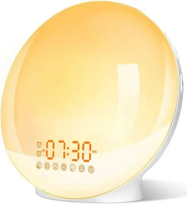A digital alarm clock with a sunrise simulation feature.