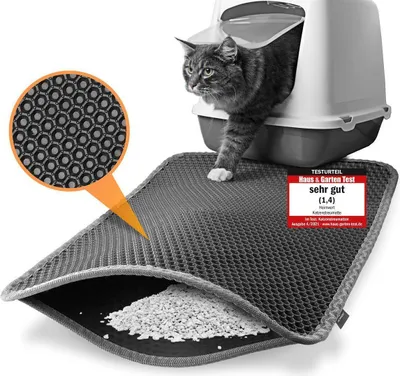 Produktbild von Heimwert Katzenklo Matte Katzenstreu Katzenmatte - Nur für die beste Fellnase - Wasserdichter Premium Vorleger für die Katzentoilette 76 x 61cm