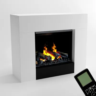 Produktbild von GLOW FIRE Elektrokamin 'Kronos Opti Myst' | Wasserdampf Kamin mit Heizung inkl. Holz in weiß als Standkamin| HxBxT: 90x120x40 cm