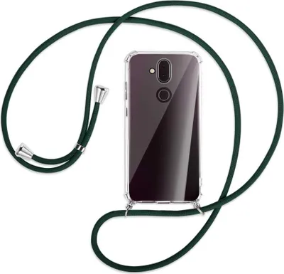 Produktbild von Handykette Backcover-Schutzhülle mit Band (Metall silberfarben) für Nokia 8.1 - dunkelgrün