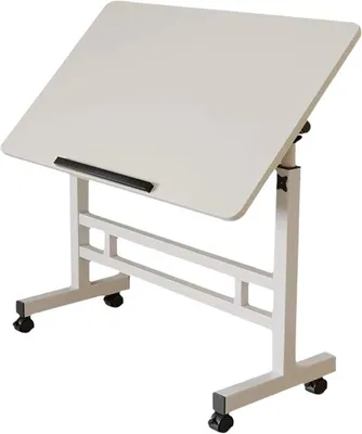 Produktbild von Mobiler Sitz-Steh-Schreibtisch – Höhenverstellbarer Rollbarer Laptop-Tisch mit Rollen – Weiß 80×40 cm
