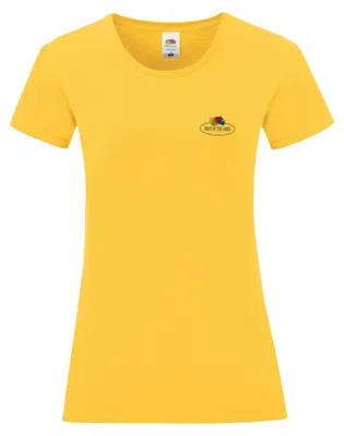 Produktbild von Fruit of the Loom Ladies Iconic 150 T-Shirt mit Vintage-Logo auf der Brust Farbe: sonnenblumengelb - Vintage-Logo klein Größe: S