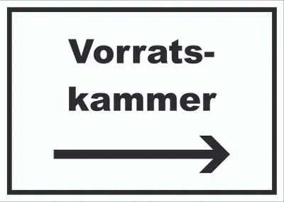 Produktbild von Vorratskammer Schild mit Text Richtungspfeil rechts Pantry Reserve waagerecht A0 Rückseite selbstklebend