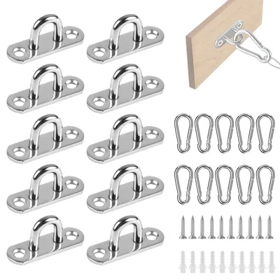 Produktbild von Augplatten Set M5 aus Edelstahl, 10 Stück, 45 x 15 mm, mit Karabinerhaken, für Befestigungen