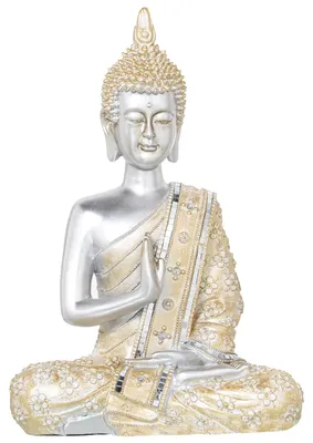 Produktbild von DRW Buddha-Figur aus Kunstharz, goldfarben, 27 x 15 x 41 cm