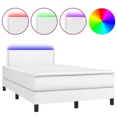 Image de vidaXL Lit Boxspring avec matelas & LED Blanc 120x200 cm Similicuir