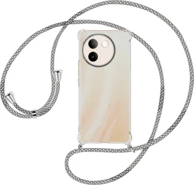 Produktbild von Handykette Backcover-Schutzhülle mit Band (Metall silberfarben) für vivo V30E 5G / V40 lite 5G - weiß/grau kariert
