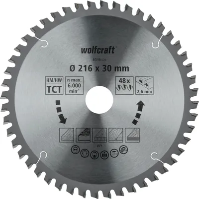 Image de Lame de scie Wolfcraft pour scie à onglet ø216x30 Z48 6546000