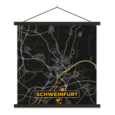 Produktbild von MuchoWow® Textilposter Deutschland - Schwarz und Gold - Schweinfurt - Stadtplan - Karte 60x60 cm mit schwarzem Rahmen - Posteraufhänger