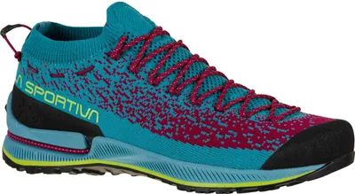 Damen-Zustiegsschuh "TX2 Evo Woman" von La Sportiva in Türkis und Magenta mit rutschfester Sohle.
