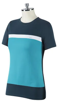 Produktbild von ANIMO Feji Damen Turniershirt T-Shirt petrol/türkis mit weißem Streifen und silbernem Logo FS/22, Größe:40 (D34)