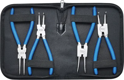 Produktbild von KRAFTPLUS K.105-4150 Sprengringzange Satz 150 mm Seegeringzange Sicherungsringzange Set gerade gebogen - 4 tlg. - Mit Tasche