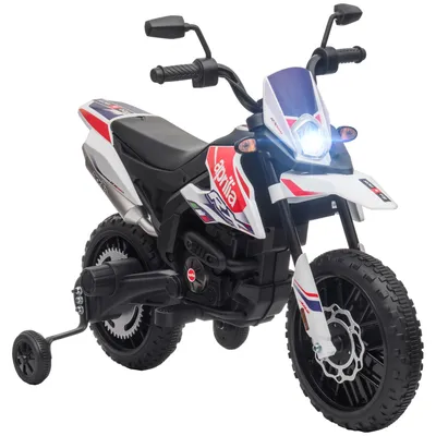 Productafbeelding van 12V kindermotor met zijwieltjes, ledverlichting, muziek, USB, elektrische motorfiets voor jongens en meisjes, wit