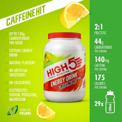 Produktbild von HIGH5 – Energy Drink – 1400 g – Mit Koffein (140 mg) – Zitronengeschmack – Isotonisches Energiegetränk Elektrolyt- & Kohlenhydrat-Sportgetränk