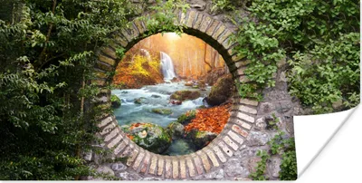 Produktbild von MuchoWow® Poster Herbst - Wasserfall - Natur - Aussicht 40x20 cm - Poster für die Wand - Poster Schlafzimmer