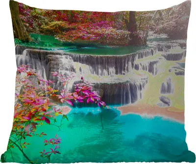 Produktbild von MuchoWow® Outdoor Kissen - Wasserfall - Sonne - Bäume - Regenbogen - Natur - 45x45 cm - Wetterfest - Lounge Kissen - Fotokissen - Dekoratives Kissen