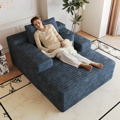 Imagen del producto de 115*159 cm, Sofá de pana cómodo, con asiento profundo, chaise longue, sofá modular Boneless, esponjoso, no requiere montaje