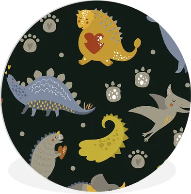 Produktbild von MuchoWow® Rundes Wandbild - Runde Bilder Dino - Kinder - Schnittmuster - Jungen - Mädchen - Dinosaurier Ø 30 cm Kreis Wanddekoration Kunststoff - Wandkreis - Wandschmuck - Schlafzimmer - Bilder - Der Kreis - Kunst für die Wohnung - Plastik - Kunstdruck - Wandbild