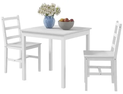 Produktbild von 3-teiliges Esstisch-Set für 2 Personen | Farbe: Weiß | Abmessungen: 75x75x73 cm