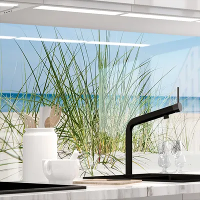 Produktbild von Küchenrückwand selbstklebend Glasoptik - DÜNENBLICK - 1.8mm, versteift, alle Untergründe, Hart PET Material, PREMIUM 60 x 80cm