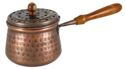 Räucherpfanne Kupfer Ø 7 cm mit Holzgriff, antik
