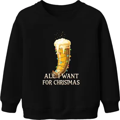 Produktbild von Ale I Want For Christmas Wikinger Trinkhorn Bier Geschenk lustig Uni Kinder Sweatshirt Pullover, Schwarz, 152