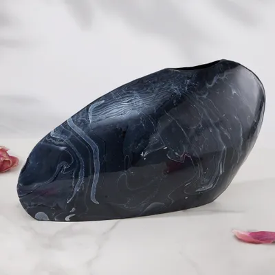 Produktbild von riess-ambiente Dekorative Vase STONE 40cm schwarz marmoriert Retro Design Blumenvase Dekoration