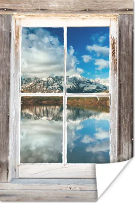 Produktbild von MuchoWow® Poster Durchsichtig - Holz - Berg 120x180 cm - Kunstposter