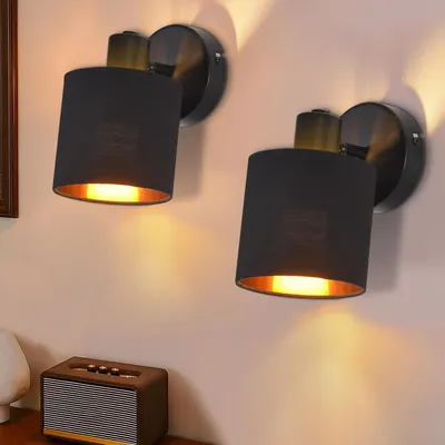 Produktbild von ZMH Wandleuchte Innen 2er Wandlampe Wandspot Retro E14 Schwenkbar Wandbeleuchtung Wand Lampen Industrial Stoffschrim MAX.40W für flur Küche Schwarz