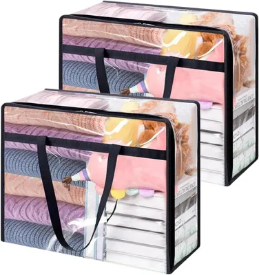 Productafbeelding van Transparante opbergzakken - Set van 2 - 40 l - PVC-kledingzakken met handgrepen - Organizer - Opbergdozen voor kleding