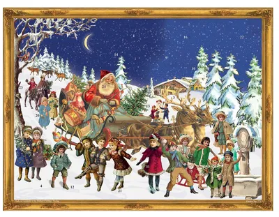 Produktbild von Nostalgischer Adventskalender Weihnachtskalender für Kinder und Erwachsene mit Glitzer Nikolaus im Schnee