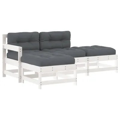 Produktbild von vidaXL 4-tlg. Garten-Lounge-Set mit Kissen Weiß Massivholz