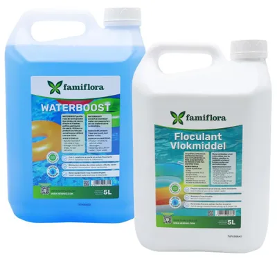 Produktbild von Famiflora clear pool package Clearswim 1x5L + Flockungsmittel 1x5L - Entfernt vollständig trübes Wasser, so dass Sie sofort kristallklares Wasser genießen können