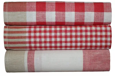 Triolino 3-er Pack Jacquard Geschirr-Tücher Halbleinen Karo Rot