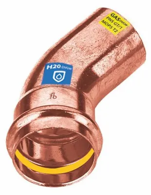 Obrázek produktu pro Sanpro lisovací měděné 45° koleno - ohyb vnitřní - vnější, velikost V 15