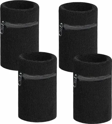 Produktbild von Arowell Premium-Schweißband mit Tasche und Reißverschluss – 12 cm – Schwarz – 4er-Pack