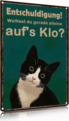 Image de Chat Noir Salle de Bains Plaque Métal Etain 20x30cm Toilettes Décoration