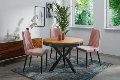Produktbild von Runder Ausziehbarer Esstisch im Loft-Stil - Industrieller Tisch mit Schwarzen Metallbeinen - Platzsparender Tisch für Wohnzimmer - Lancelot Eiche - 100 bis 140 cm