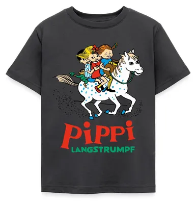 Produktbild von Spreadshirt Pippi Langstrumpf Ausritt Mit Annika Und Tommy Kinder T-Shirt, 110/116 (5-6 Jahre), Dunkelgrau