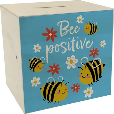 Produktbild von Bee positive Spardose aus Holz mit süßen Bienen