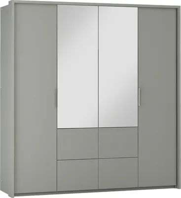 Produktbild von Drehtürenschrank Praga, 4 Türen Kleiderschrank mit 2 Spiegel, Moderne Garderobe, Schrank Größe: 208 x 215 x 65 cm