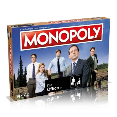 The image shows the front of a Monopoly board game box for 'The Office' TV show.