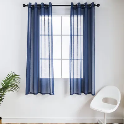 Transparente Vorhänge, 2er-Set, 140x175 cm, blau, Leinenoptik, pflegeleicht