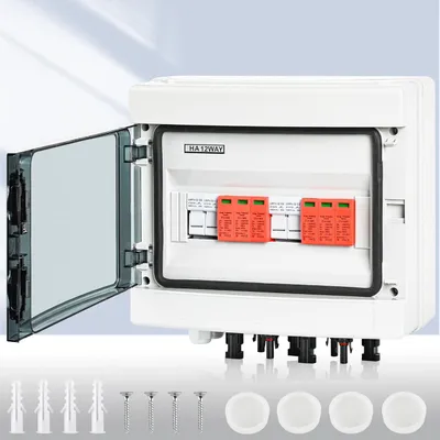 Obrázok produktu pre Ochrana proti prepätiam pre fotovoltaické systémy DC 1000V, ochrana proti bleskom pre fotovoltaické inštalácie, 20-40 kA, ochrana proti prepätiam pre solárne systémy, 2 vetvy, 12 modulov, s 16A poistkou, IP