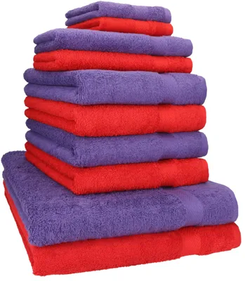 Produktbild von Betz 10-tlg. Handtuch-Set PREMIUM CLASSIC 2 Duschtücher 4 Handtücher 2 Gästetücher 2 Seiftücher Farbe: rot & lila