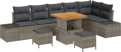 Produktbild von vidaXL Gartensofa-set mit Kissen 9 pcs Grau Poly-Rattan
