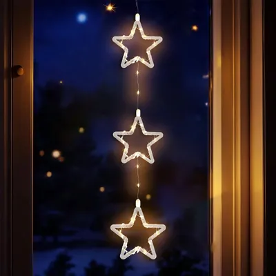 Immagine prodotto di Decorazioni natalizie a LED per esterni 3 stelle con timer - 58 cm - Stella luminosa Decorazione per finestre bianco caldo Alimentata a batteria