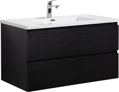 Produktbild von Badplaats Badmöbel Set mit Waschbecken und Unterschrank Angela 90 x 48 cm Schwarz Holz - Waschbeckenunterschrank mit Soft-Close und Waschbecken, Vorgemontiert