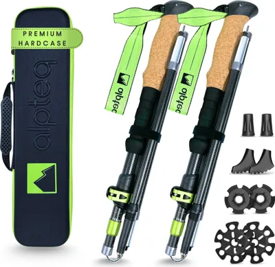 Produktbild von Alpteq® Dufourspitze - faltbare Wanderstöcke aus Carbon | Lime 115-135 cm